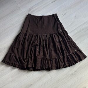 Vintage Brown Tiered Midi Skirt